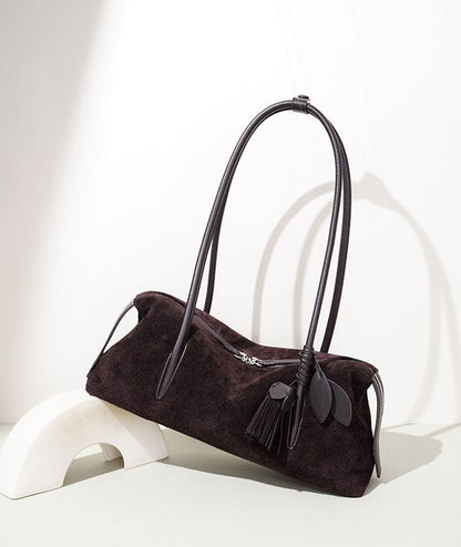 Suede Leaf Charm Shoulder Bag