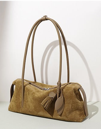Suede Leaf Charm Shoulder Bag