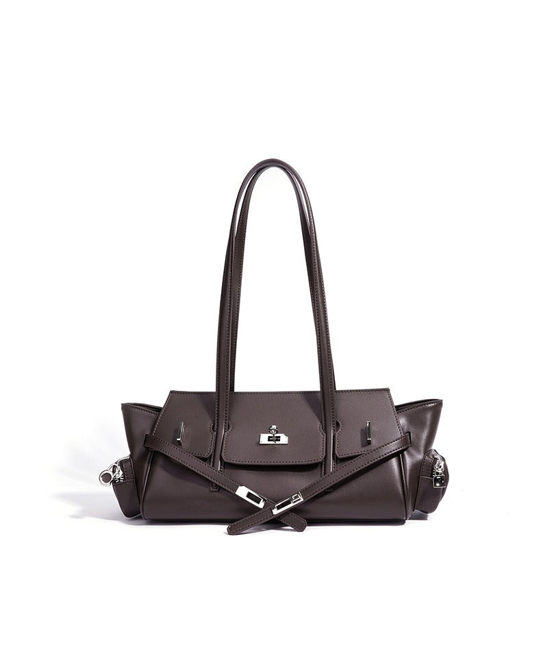 Leather East-West Turn-Lock Shoulder Bag