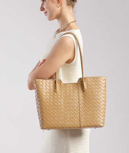Woven Cowhide Shoulder Tote Bag