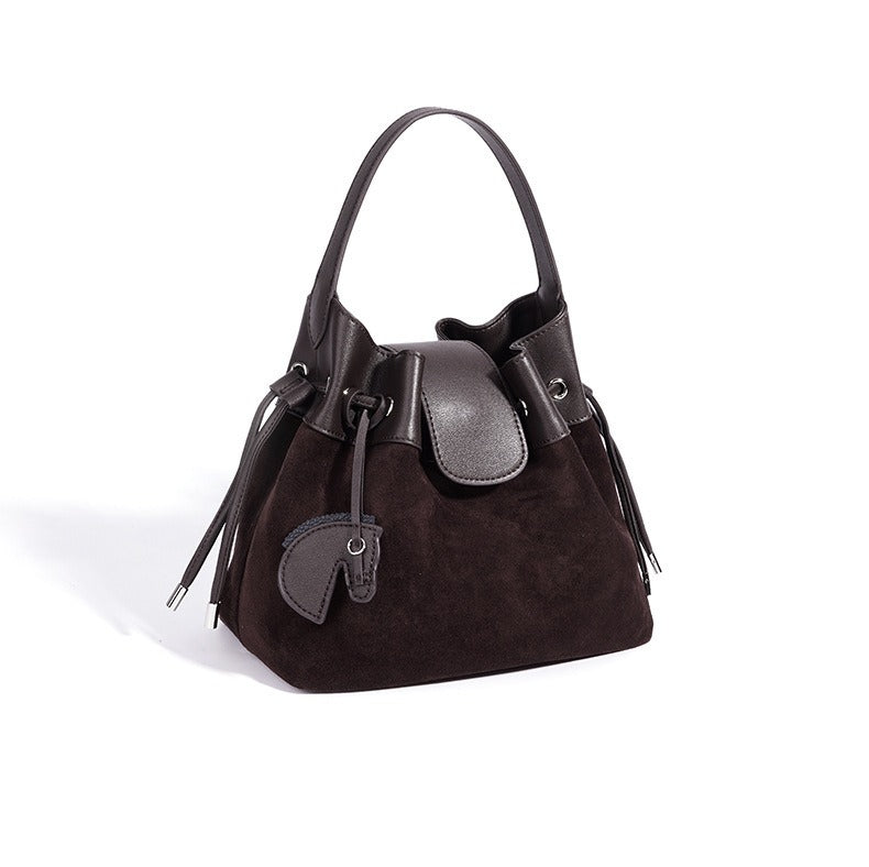 Suede Leather Bucket Shoulder Bag