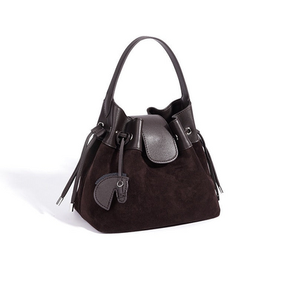 Suede Leather Bucket Shoulder Bag
