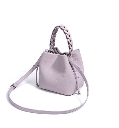 Woven Handle Cowhide Bucket Bag