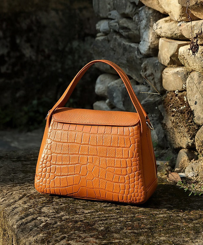 Crocodile Pattern Leather Flap Handbag