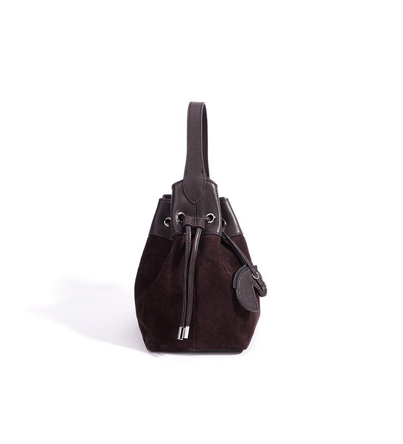 Suede Leather Bucket Shoulder Bag