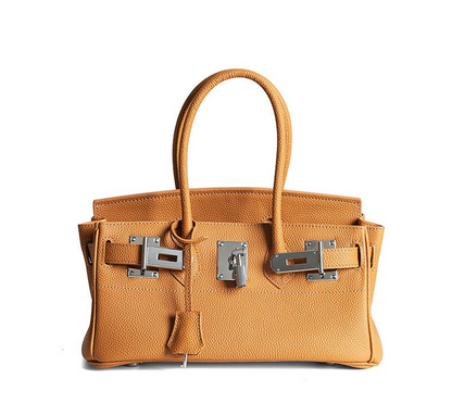 Pebbled Leather Horizontal Lock Handbag