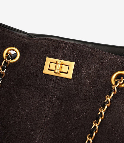Quilted Suede Chain Bucket Bag