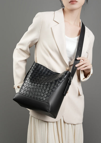 Woven Leather Bucket Shoulder Bag