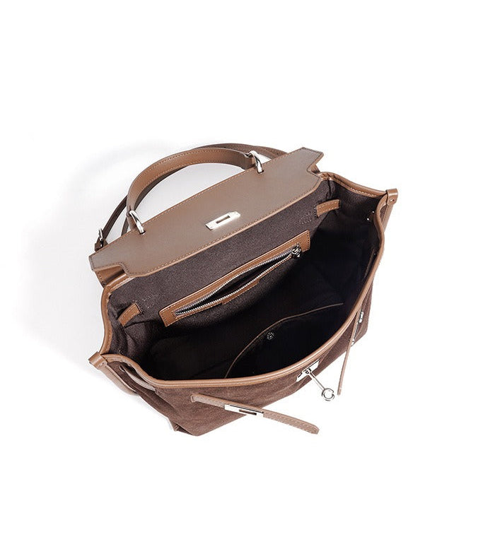 Suede Microfiber Top-Handle Shoulder Bag