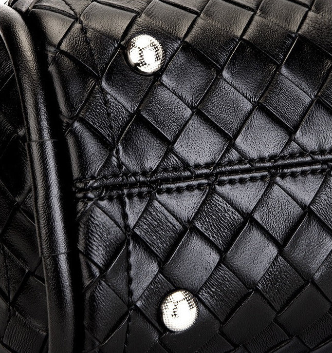 Woven Leather Charm Tote Bag