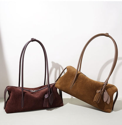 Suede Leaf Charm Shoulder Bag