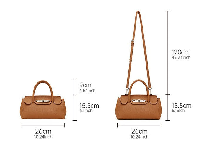 Textured Leather Twist Lock Handbag
