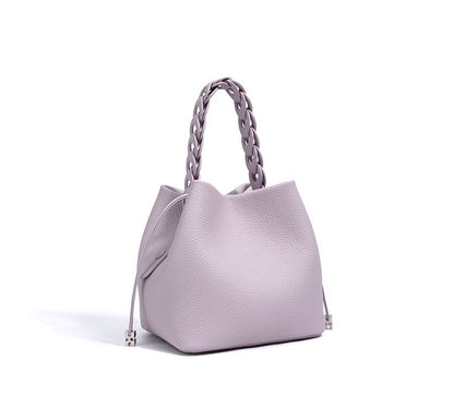 Woven Handle Cowhide Bucket Bag