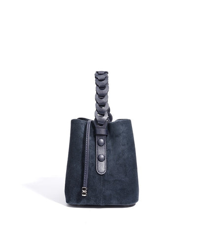 Suede Braided Handle Bucket Bag