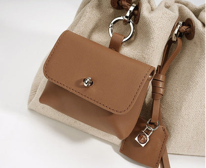 Linen Drawstring Shoulder Bucket Bag