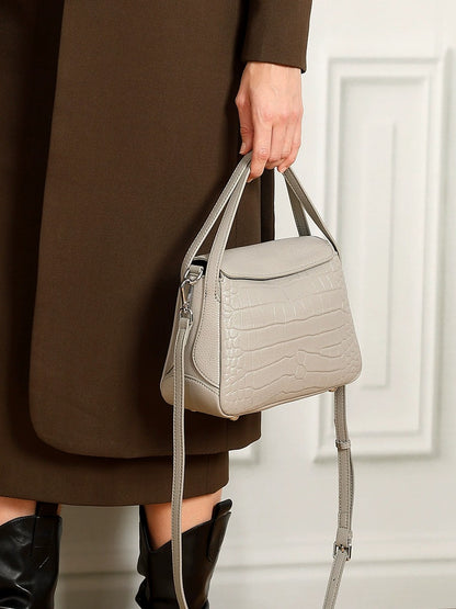 Crocodile Pattern Leather Flap Handbag
