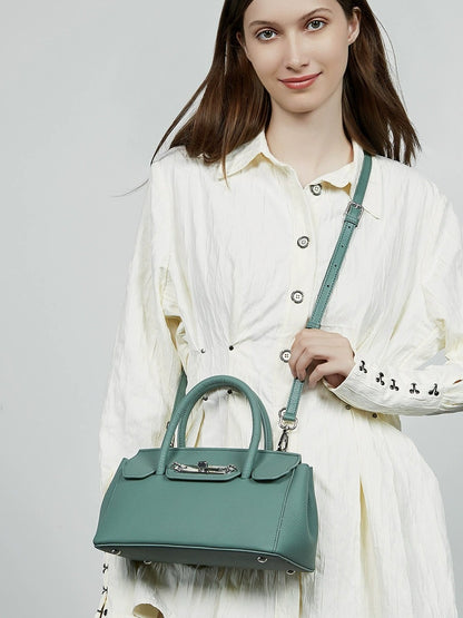 Textured Leather Twist Lock Handbag