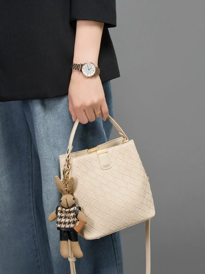 Woven Leather Compact Bucket Bag