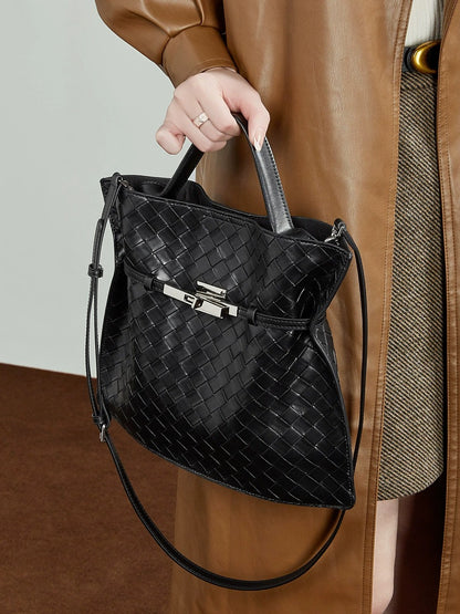 Woven Leather Convertible Tote Bag