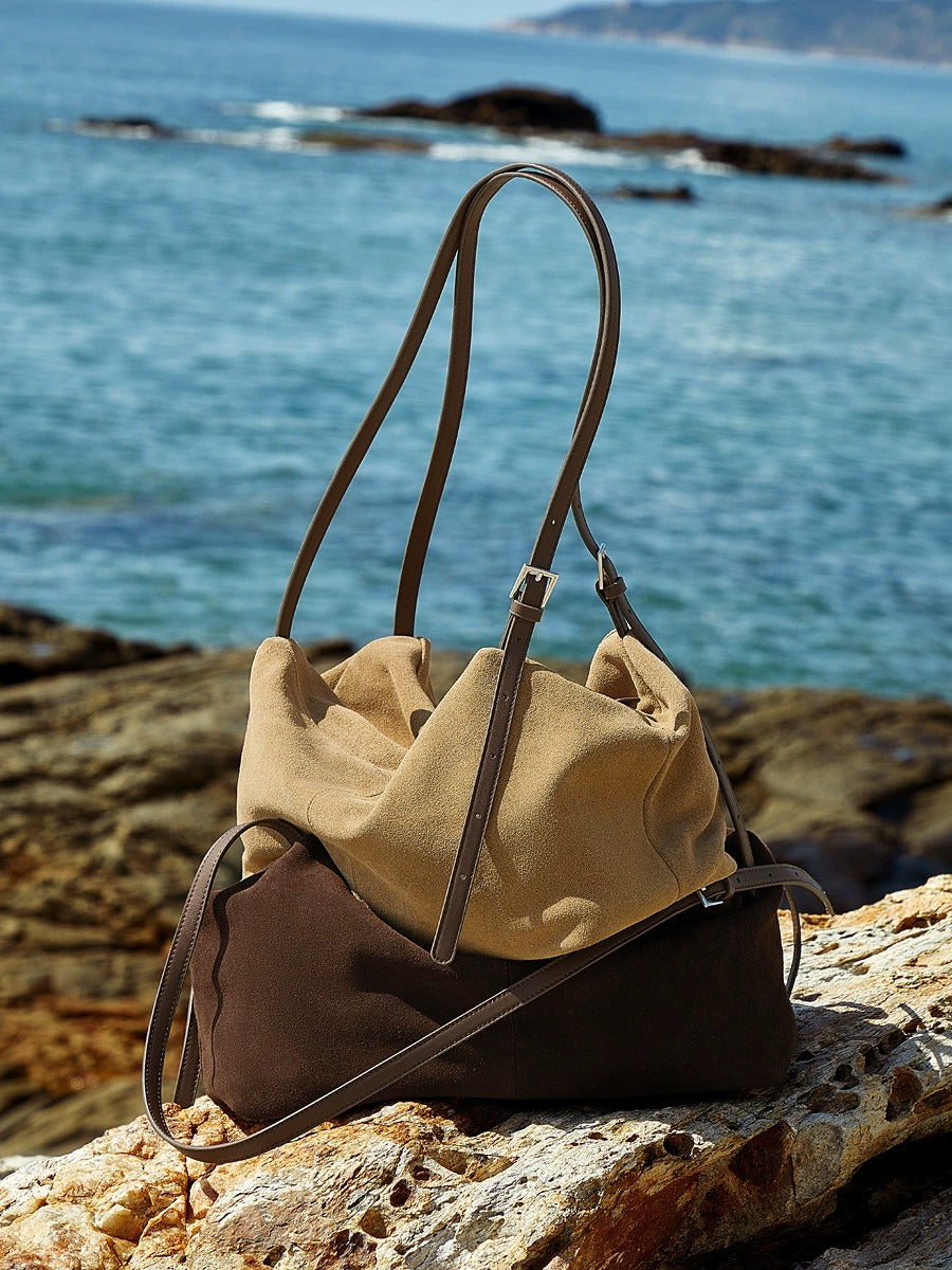 Minimalist Suede Leather Hobo Bag