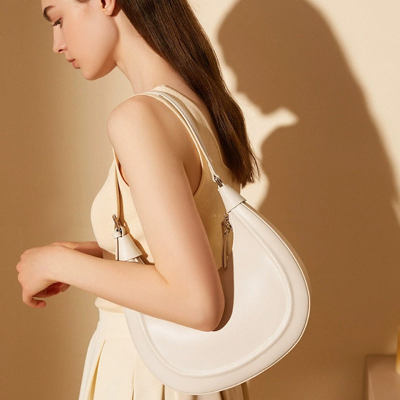 Minimalist Structured Leather Crescent Bag