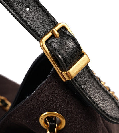 Quilted Suede Chain Bucket Bag