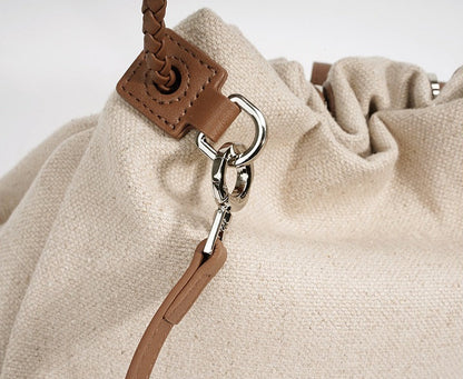 Linen Drawstring Shoulder Bucket Bag