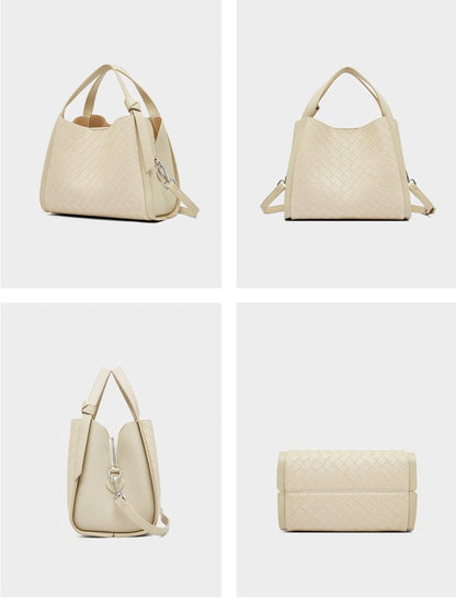 Woven Leather Bucket Tote Bag