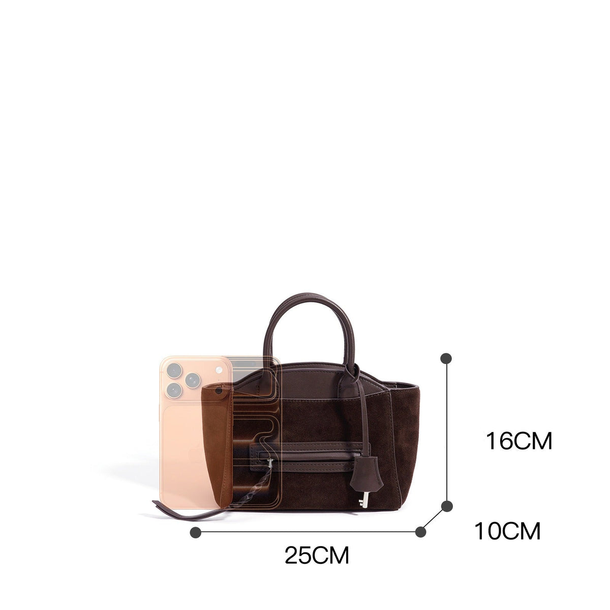 Suede Spliced Cowhide Mini Luggage Tote