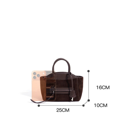 Suede Spliced Cowhide Mini Luggage Tote