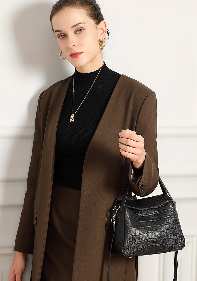 Crocodile Pattern Leather Flap Handbag