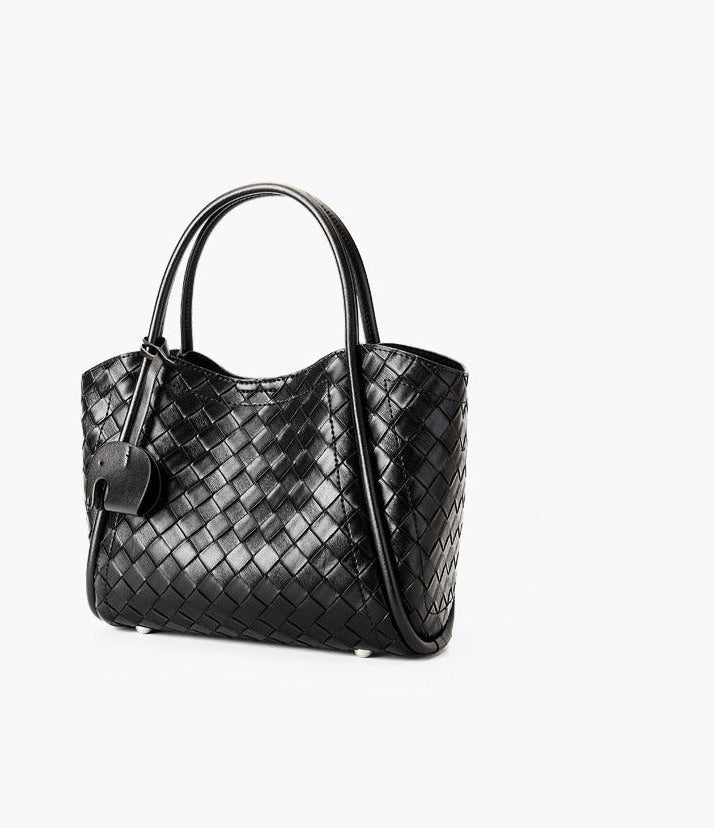 Woven Leather Charm Tote Bag