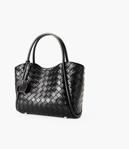 Woven Leather Charm Tote Bag