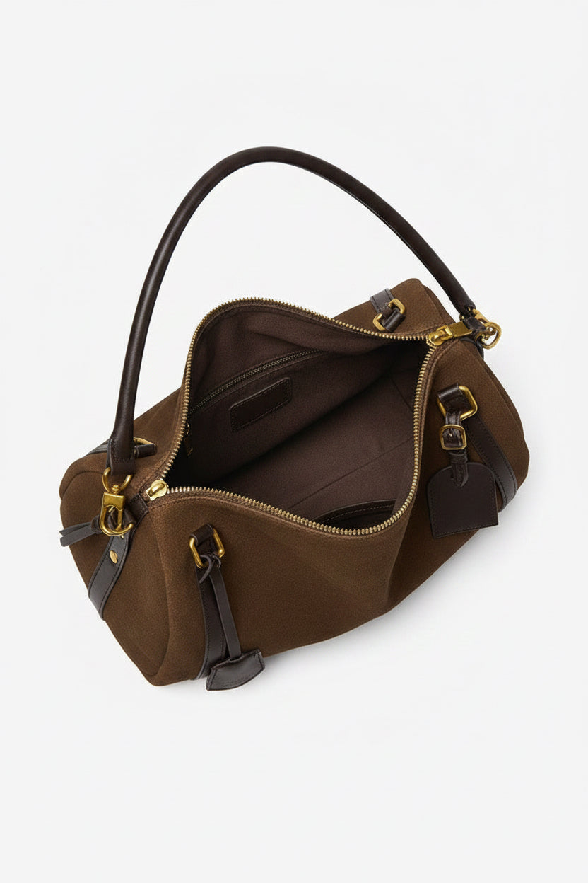 Suede Leather Shoulder Boston Bag