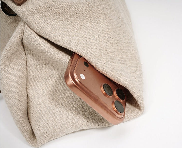 Linen Drawstring Shoulder Bucket Bag