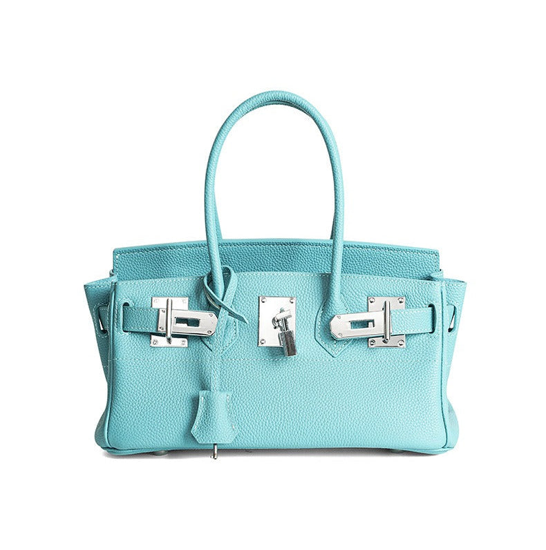 Pebbled Leather Horizontal Lock Handbag