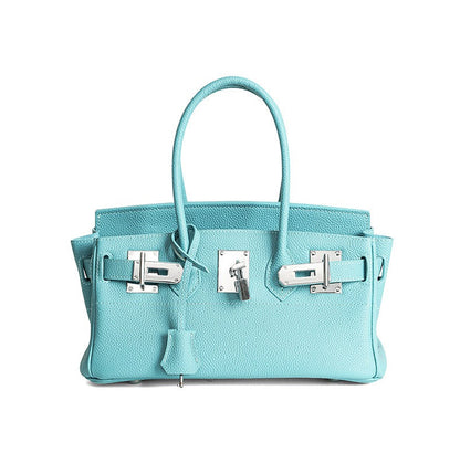 Pebbled Leather Horizontal Lock Handbag