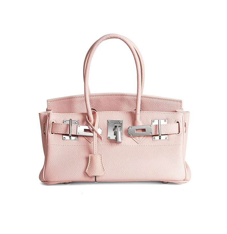 Pebbled Leather Horizontal Lock Handbag