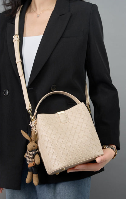 Woven Leather Compact Bucket Bag