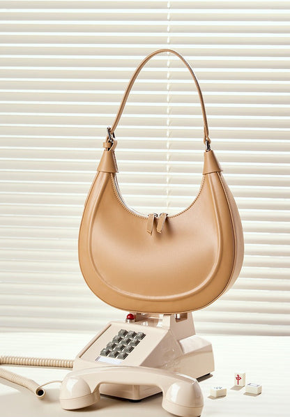 Minimalist Structured Leather Crescent Bag