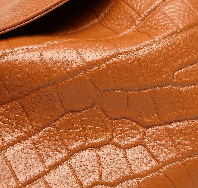 Crocodile Pattern Leather Flap Handbag