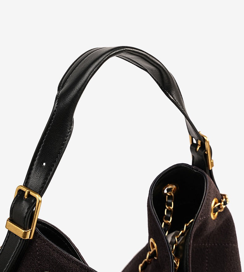 Quilted Suede Chain Bucket Bag