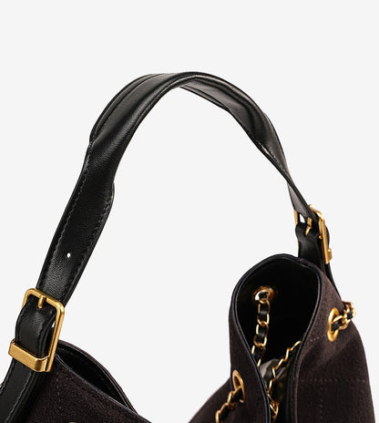Quilted Suede Chain Bucket Bag