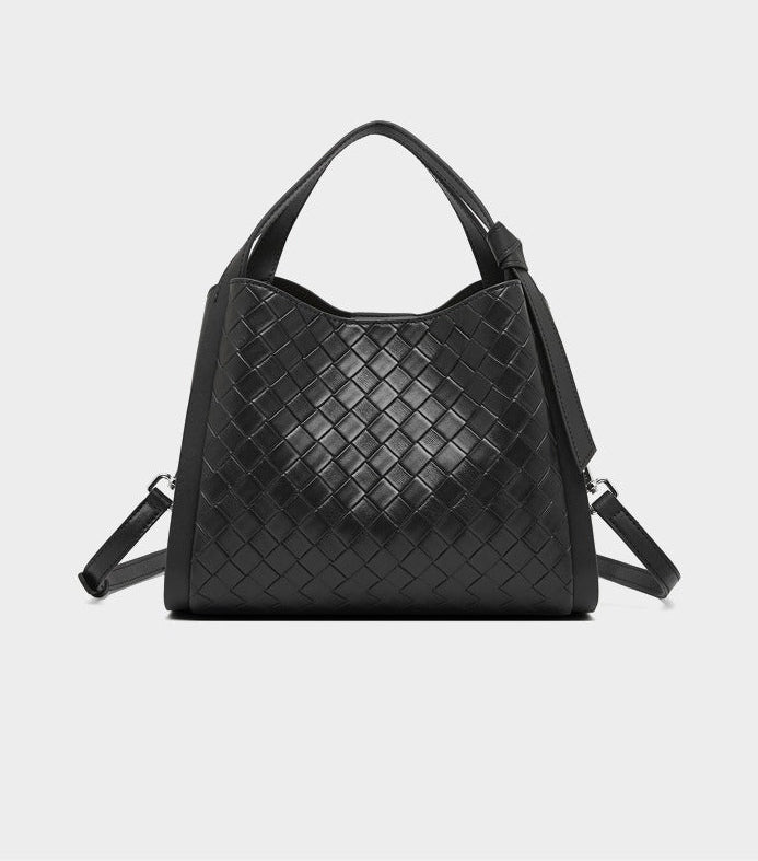 Woven Leather Bucket Tote Bag