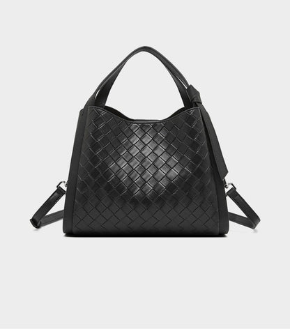 Woven Leather Bucket Tote Bag