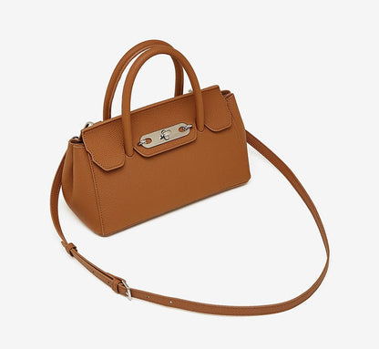 Textured Leather Twist Lock Handbag