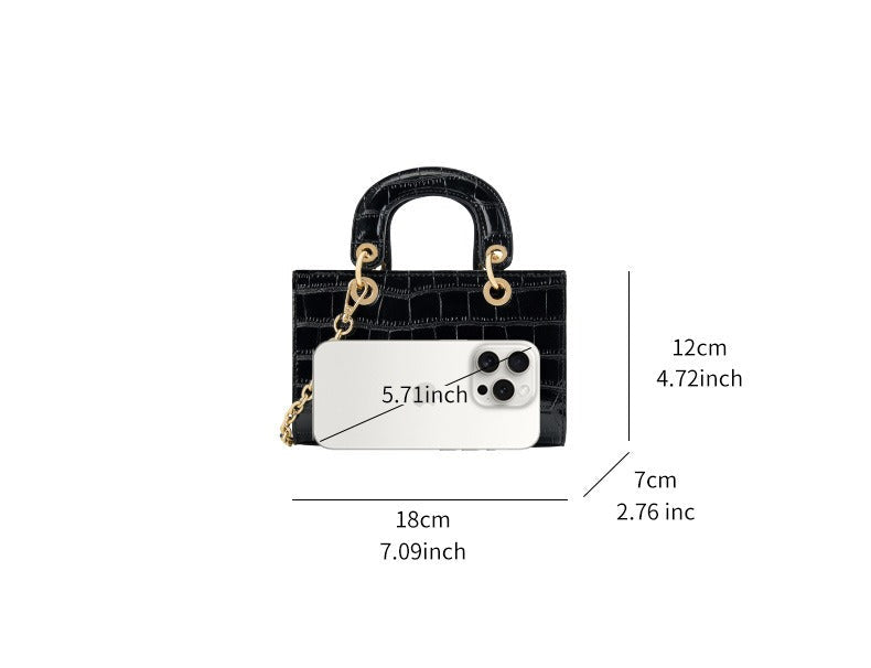 Crocodile Embossed Leather Handbag