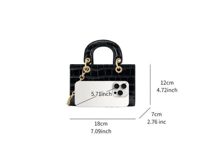 Crocodile Embossed Leather Handbag