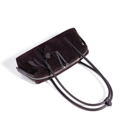 Suede Leaf Charm Shoulder Bag