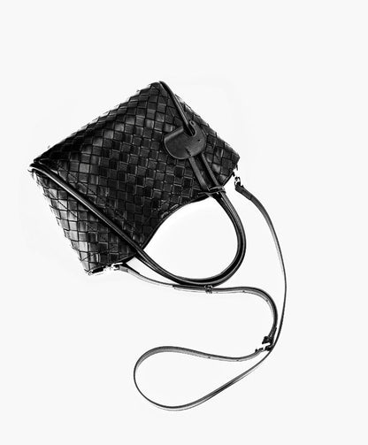 Woven Leather Charm Tote Bag